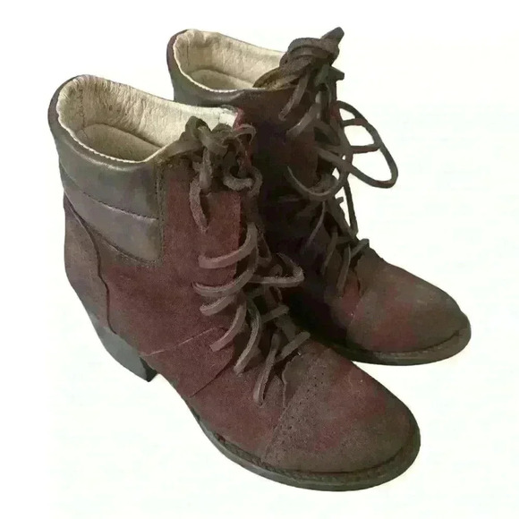 Freebird By Steven Cage Combat Boots Wine Suede size 6 NWT leather - Picture 2 of 13